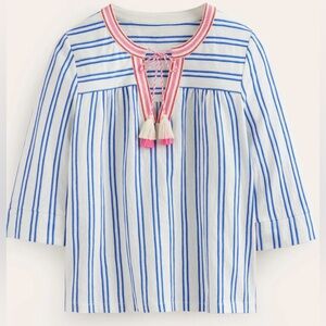 Boden Blouson Sleeve Top Mariner Blue Stripe Medium NWOT !